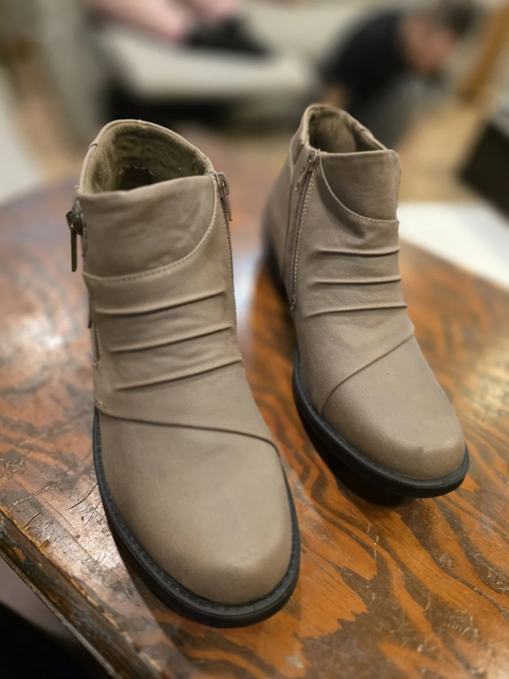easy street Women's Taupe Side-Zip Ankle Booties